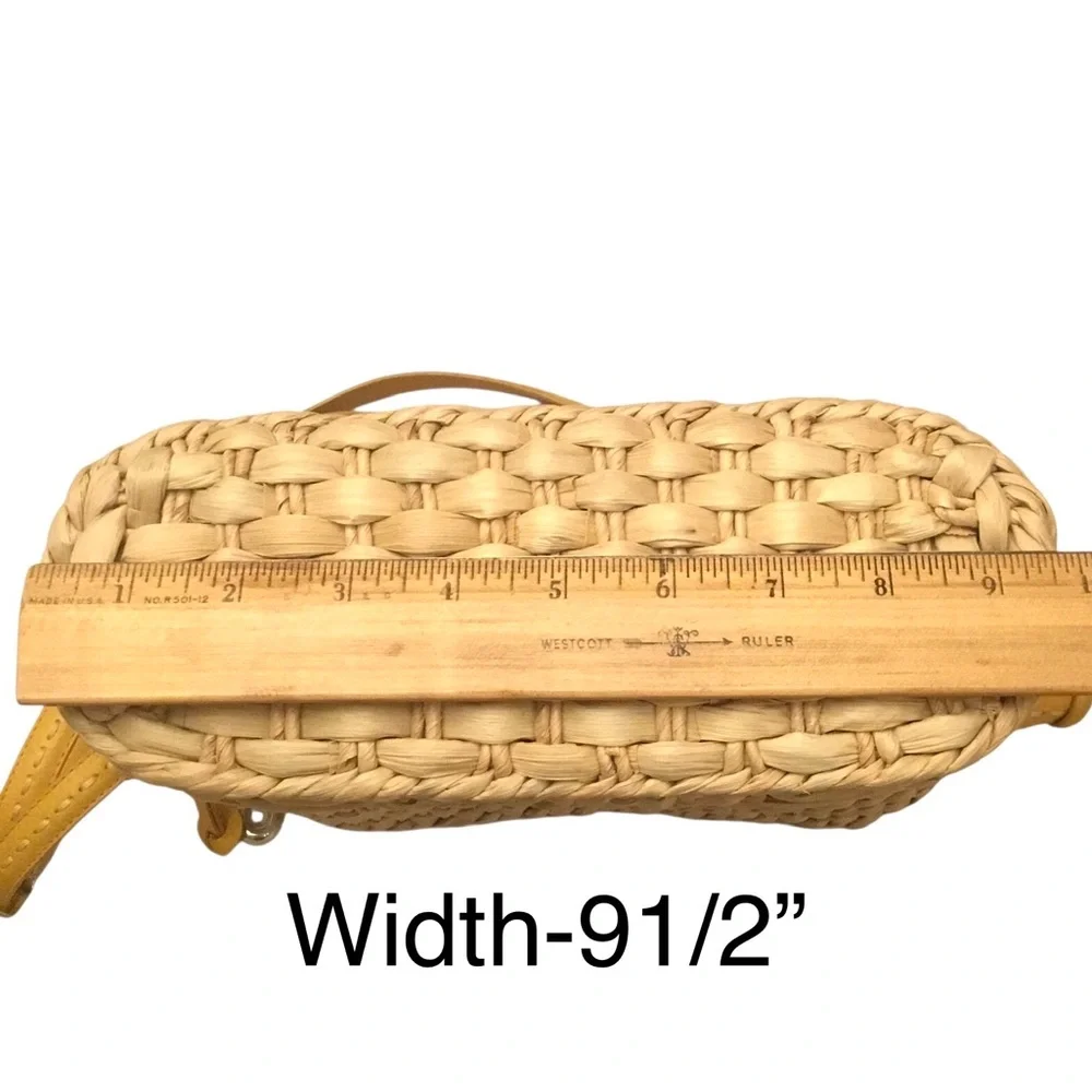 Brighton Carmella Straw Crossbody Yellow Leather Trim Medium Bucket Shoulder Bag